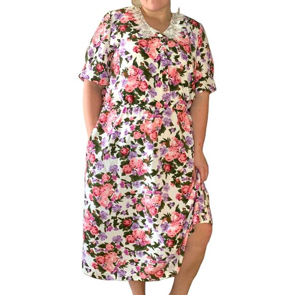 Vintage Garden Floral Midi Plus Size Spring Easter Tea Party Dress 3XL - Picture 6 of 6